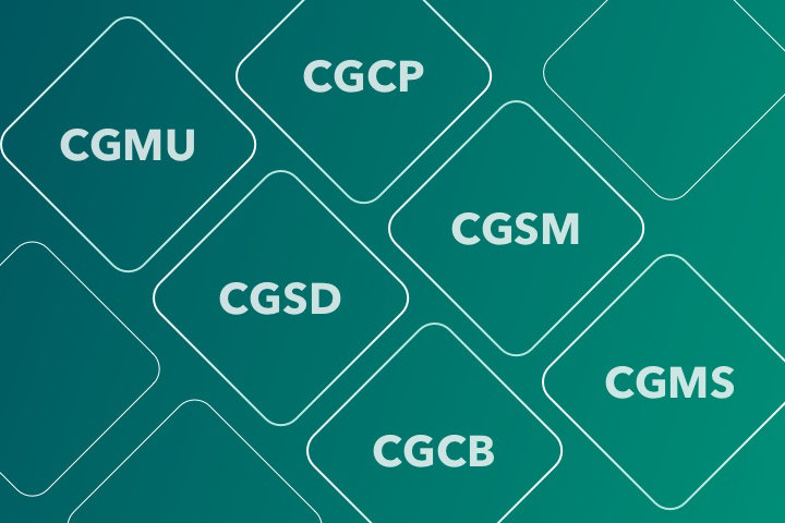 Image shows the outline of white squares arranged horizontally against a green backdrop. A few of the squares contain the tickers of some of Capital Group’s active fixed income ETFs: CGMU, CGSD, CGCB, CGCP, CGSM and CGMS.
