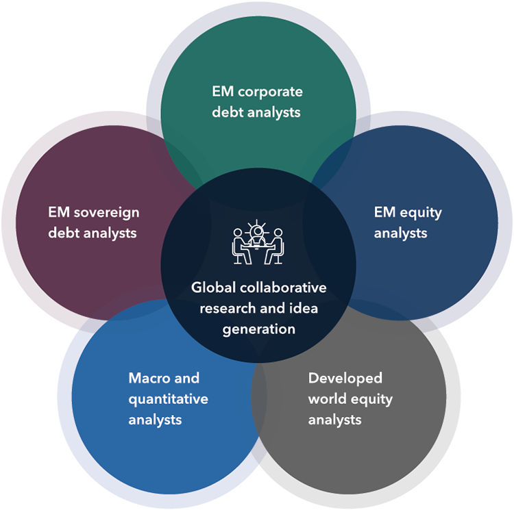 Global collaboration between emerging markets corporate debt analysts, emerging markets equity analysts, developed world equity analysts, macro and quantitative analysts and emerging markets sovereign debt analysts.